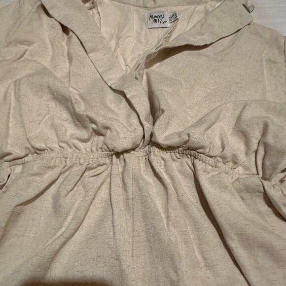 Princess Polly Belted Short Sleeve Cream Linen Look Romper Women's Size 8 - Picture 3 of 6